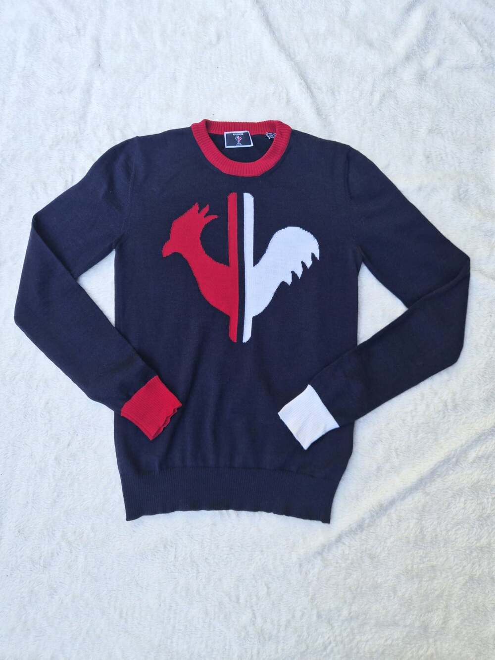 Rossignol Navy Blue Rooster Graphic Knit Crewneck Sweater Apres Ski Mens Unisex